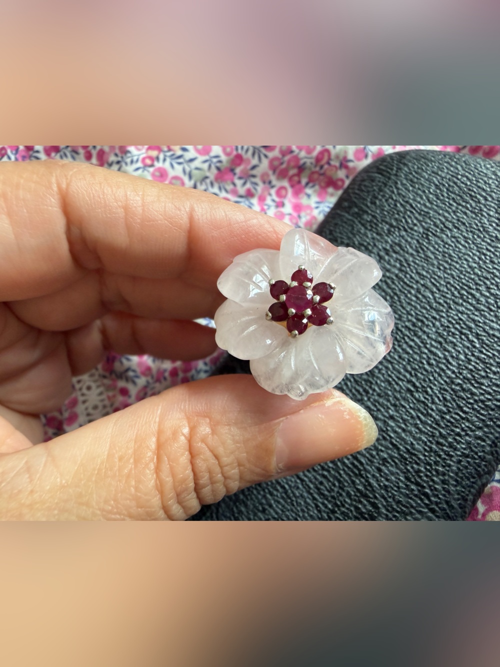 STERLING SILVER ROSE QUARTZ & RUBY RING, SZ 8 - Picture 4 of 5